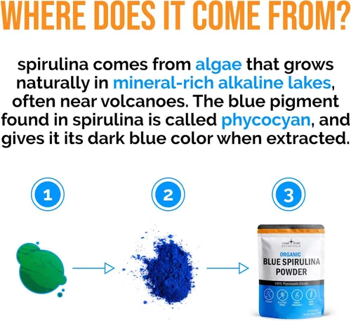 Miniatura 6 de Polvo de espirulina azul orgánico, 100% puro superalimento de algas azul-verdes, colorante alimentario natural para batidos y bebidas proteicas, sin