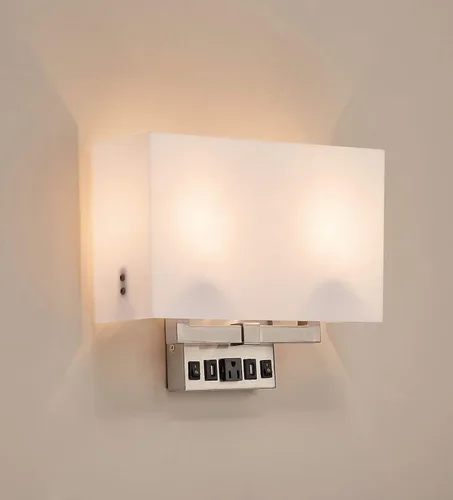 Miniatura 4 de LEDMyplace - Lámpara de pared LED de 2 luces, 120 V, base E26, cuerpo de hierro y pantalla de tela blanca, certificación UL, acabado de níquel