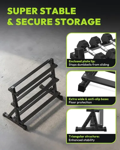 Miniatura 6 de HANDBODE Soporte para mancuernas de 3 niveles, estante de almacenamiento de capacidad de 1000 libras, estante de pesas para mancuernas, pesas rusas