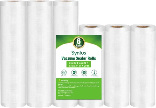Miniatura 11 de Syntus Bolsas selladoras al vacío, paquete de 10 unidades de 5 rollos de 11 pulgadas x 20 pies y 5 rollos de 8 x 20 pies de grado comercial sin BPA