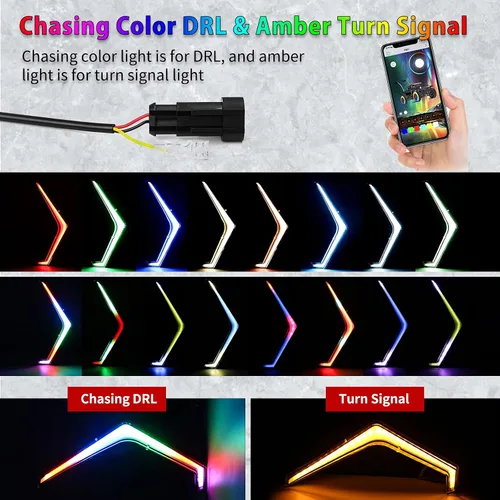 Miniatura 2 de RZR - Luz LED intermitente ámbar, color DRL de persecución de sueños, montaje de luz de colmillo frontal, compatible con POLARIS RZR XP 1000/XP