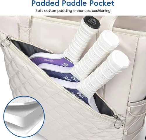 Miniatura 3 de Bolsa de pickleball para mujer con gancho para cerca, bolsa acolchada de pickleball con capacidad para 3-4 paletas con compartimento para zapatos