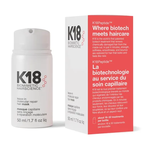K18 Mascarilla molecular sin enjuague de tamaño completo, repara el cabello seco o dañado, revierte el daño del cabello por blanqueador, color,