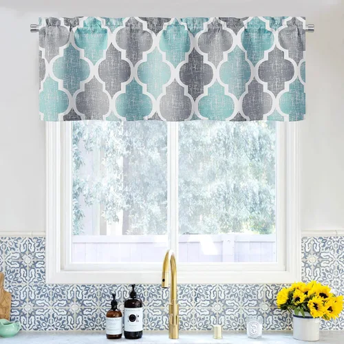Miniatura 17 de Beauoop Cortinas 100% Opacas de 45 Pulgadas de Largo, 2 Paneles para Dormitorio, Sala de Estar, Gris Aqua Marroquí Geométrico, Oscurecimiento