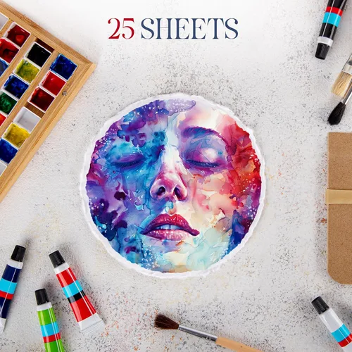 Miniatura 5 de Wanderings Papel Grueso Hecho a Mano en Forma de Círculo para Acuarela con Borde Envejecido - 300GSM - Papel Premium Blanco Prensado en Frío