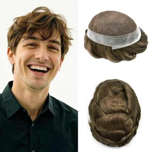 Miniatura 110 de Toupee para hombres Sistema de reemplazo de cabello humano real pieza de cabello humano para hombres encaje suizo para hombre Toupee Hair Pieces