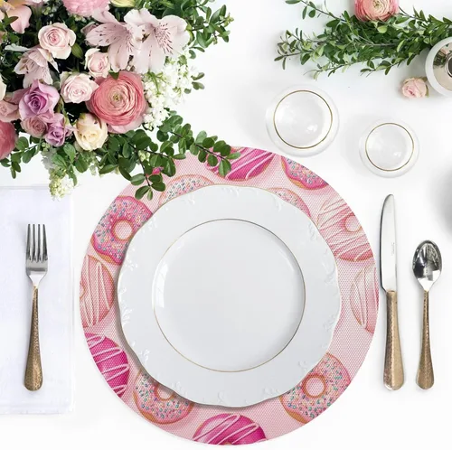 Miniatura 5 de Pink Donuts Round Placemat, Non Slip Heat Resistant Mats for Kitchen one sizex1