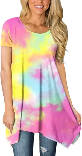 Blusa informal POPYOUNG, de manga corta, para mujer, camiseta tipo túnica y vuelos