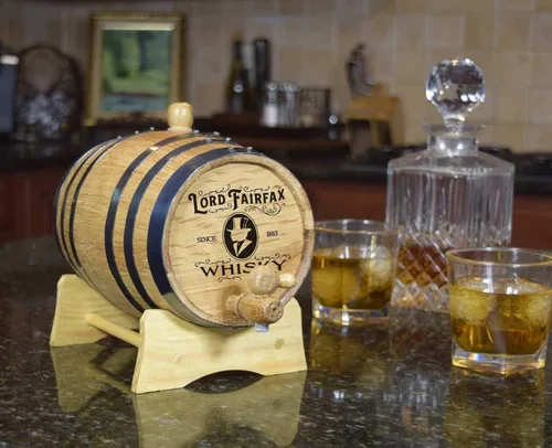 Miniatura 4 de Barril de whisky decorativo de roble blanco de 2 litros con soporte de madera, bung y espita Solo para exhibición, decoración de barra de whisky