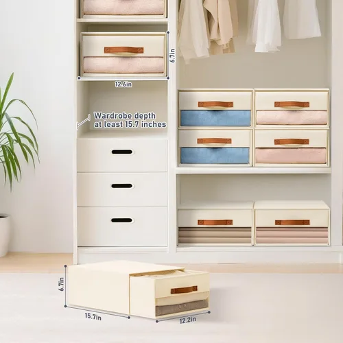 Miniatura 4 de DIMJ Organizadores de armario y almacenamiento - Contenedores de tela con cajones para armario, organizadores de ropa plegables con ventana Beige