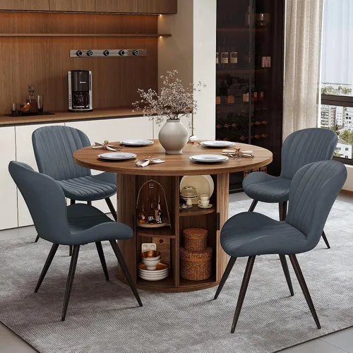 Miniatura 36 de Miereirl Juego de mesa y sillas de comedor moderno redondo, con una mesa de comedor de madera equipada con compartimentos de almacenamiento