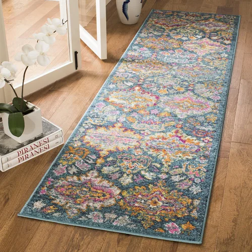 Miniatura 5 de SAFAVIEH Madison Collection - Alfombra decorativa de 2 pies 3 pulgadas x 3 pies 11 pulgadas, color azul y naranja, diseño de damasco bohemio,