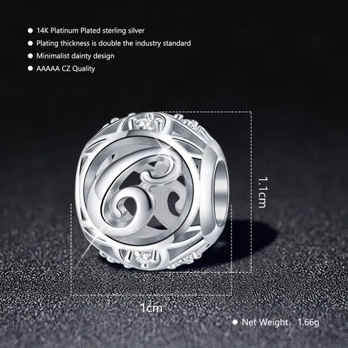 Miniatura 4 de FOREVER QUEEN Dije Colgante de Letra Inicial del Alfabeto A-Z para Pulsera Collar - Cuentas de Plata de Ley 925 CZ Joyería de Regalo Personalizada
