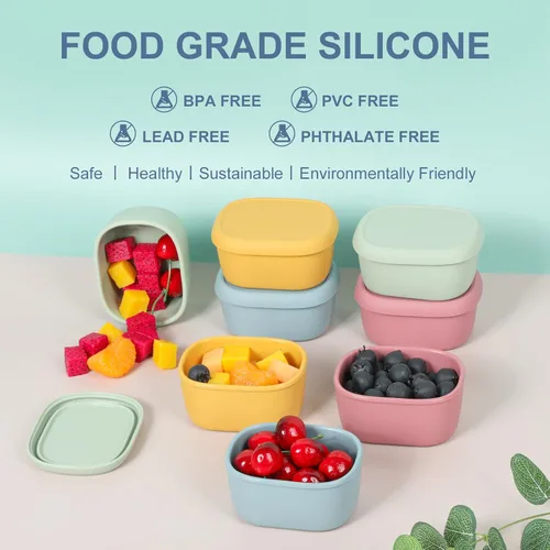 Miniatura 7 de 8 piezas recipientes de bocadillos de silicona de 10 oz para niños, pequeños recipientes de alimentos con tapas, contenedor de frutas para el 8 pza