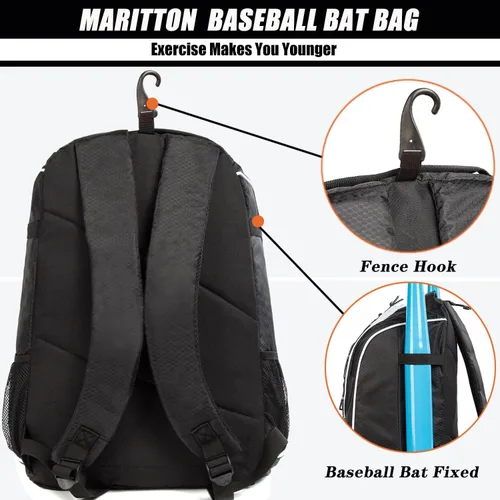 Miniatura 4 de Bolsa de béisbol – Mochila de murciélago para béisbol, T-Ball y equipo de softbol para jóvenes y adultos con compartimento para zapatos y bate