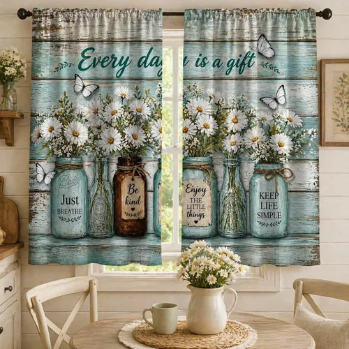 Miniatura 38 de Cortinas de mariposa, mariposa azul, diente de león blanco, románticas, para niñas y mujeres, insonorizadas, aisladas, con bolsillo para barra