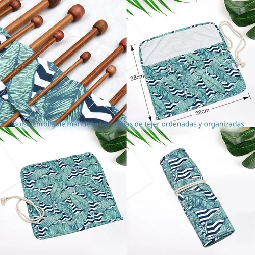 Miniatura 5 de Aeelike Juego de 18 pares de agujas de tejer de bambú, agujas de tejer de madera de 10 pulgadas de un solo punto con bolsa enrollable, juego