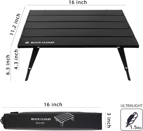 Miniatura 3 de Rock Cloud Mesa de Playa Plegable de Aluminio Ultraligera Ajustable en Altura, Mesa de Camping Portátil Mini