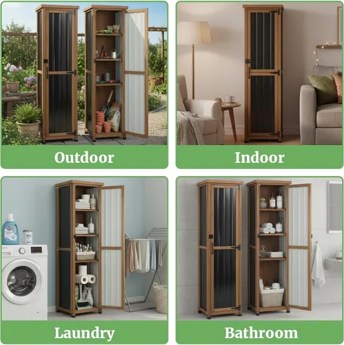 Miniatura 3 de Armario de almacenamiento esquinero para exteriores de 62 pulgadas de alto con puertas con cerradura, armario de almacenamiento pequeño