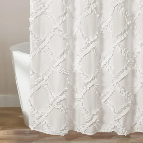 Miniatura 4 de Lush Decor Cortina de Ducha con Volantes Diamante 72"L x 72"L Blanco - Cortinas de Ducha de Tela para Baño - Cortina de Baño Blanca - Decoración