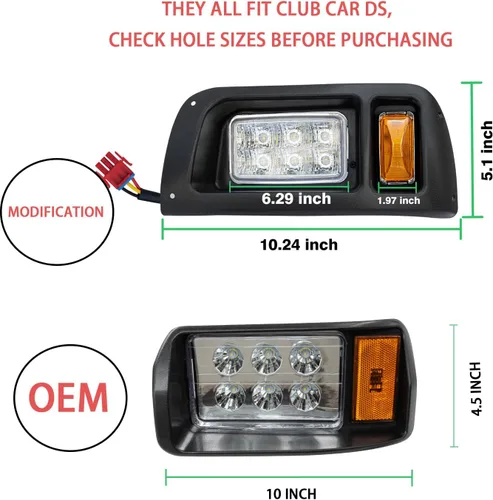 Miniatura 7 de Kit de faros delanteros LED DS para carrito de golf, compatible con Club Car DS 1993-UP para lado del pasajero, reemplazo de 12 V, kit de faros