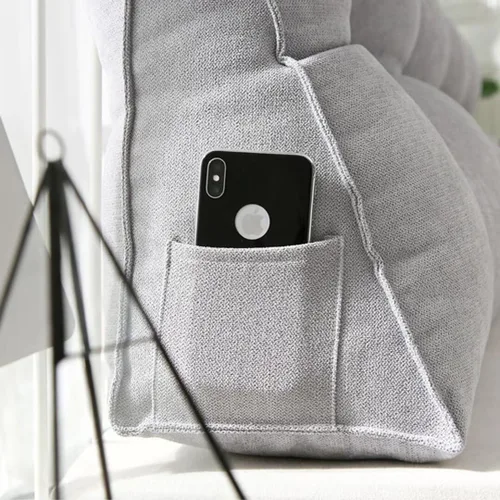 Miniatura 5 de Almohada triangular de lectura para reposo en cama, cojín grande para cabecero, respaldo largo, almohada de cuña con funda extraíble y dos bolsillos