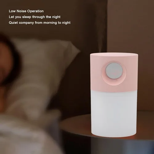 Miniatura 4 de Mini humidificador, humidificador pequeño de niebla fina de nivel nano con luz ambiental colorida, bajo ruido, 11.8 fl oz, gran capacidad, Rosa