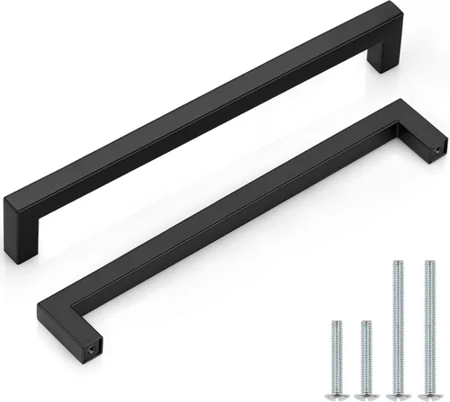 Miniatura 36 de Probrico - Paquete de 5 tiradores de gabinete de barra negro mate, con agujeros de 2.5 pulgadas, tiradores cuadrados de cajón de alacena de acero