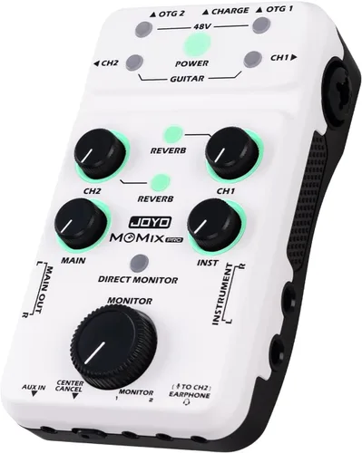 JOYO Mezclador de audio USB Interfaz de audio estéreo XLR+48V Phantom Power Mixer para transmisión en vivo, grabación, podcasting Plug & Play (MOMIX