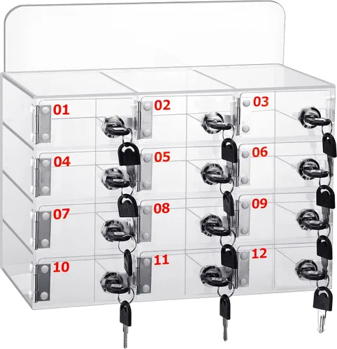 Threan Caja de almacenamiento para teléfono celular de 12 ranuras, gabinete de almacenamiento de acrílico transparente para teléfono celular montado