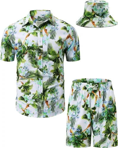 Miniatura 141 de TUNEVUSE Conjunto de camisas y pantalones cortos hawaianos para hombre, 2 piezas, trajes de playa con estampado de flores, traje tropical de verano