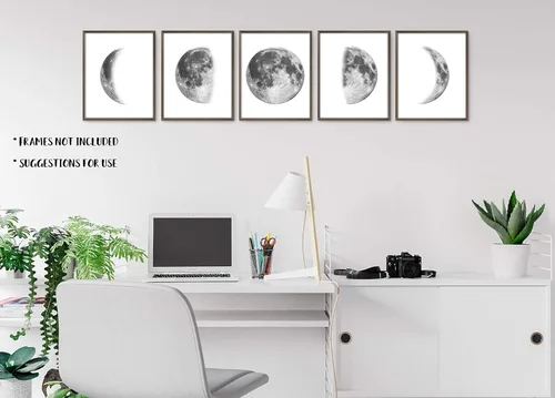 Miniatura 4 de Impresiones artísticas de fases lunares – Decoración de dormitorio – Arte de pared gris – 8 x 10 pulgadas (juego de 5) – sin marco