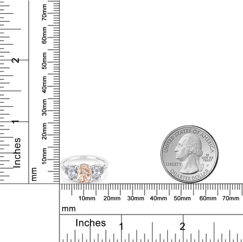 Miniatura 42 de Anillo de compromiso ovalado de oro blanco de 10 quilates con piedra natal y topacio blanco de 3 piedras con detalles de diamante Centro de 0.315