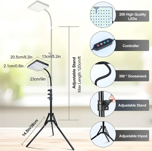 Miniatura 6 de Luz de cultivo Orchbloom con soporte y temporizador, luz de planta alta de 25 vatios de alimentación con enchufe doméstico, luces de cultivo