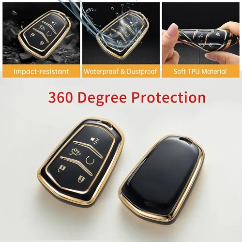 Miniatura 4 de Gematay - Funda para llavero Cadillac, carcasa protectora compatible con Escalade CTS SRX XT5 ATS CT6 5 botones llave remota Smart Key Protector
