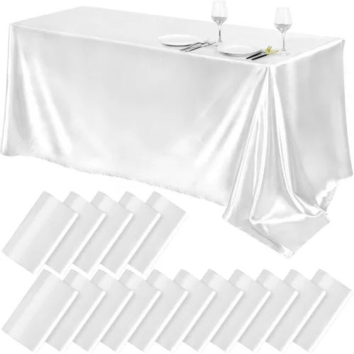 Miniatura 29 de TURSTIN Paquete de 4 manteles de satén negro de 102 x 58 pulgadas, mantel rectangular de seda brillante, tela suave, decoración de mesa para bodas