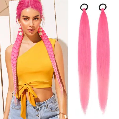 Miniatura 32 de Extensión de cabello sintético suave y natural para mujer, 34 pulgadas, 4.63 onzas, color rosa