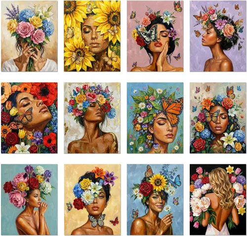 Ctosree 12 lienzos predibujados para pintar adultos, kit de fiesta de sorbo y pintura, lienzo preimpreso a granel para citas, despedidas de soltera,