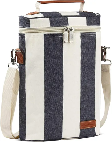 Miniatura 10 de Bolsa para 2 Botellas de Vino, Azul Oscuro, Capacidad de 750 mL, Material de Poliéster, Con Correa para el Hombro y Sacacorchos