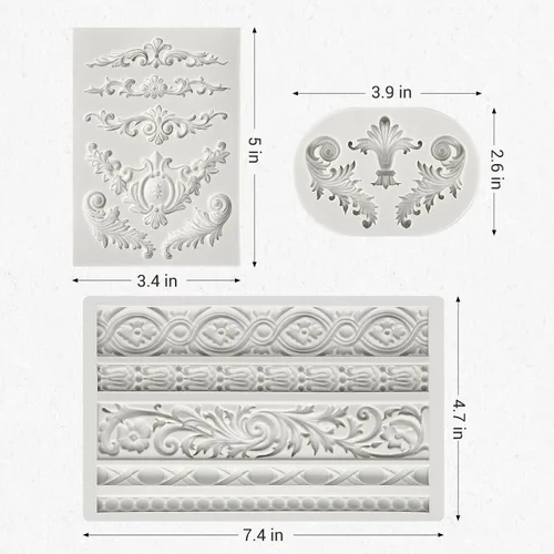 Miniatura 2 de JOERSH 3 piezas Moldes de silicona barrocos Molde de borde en espiral Molde de arcilla barroco Moldes de fondant para decoración de pasteles de boda