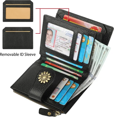 Miniatura 2 de Lavemi Cartera de piel para mujer, pequeña, compacta, con bloqueo RFID, para tarjetas de crédito, con bolsillo con cremallera