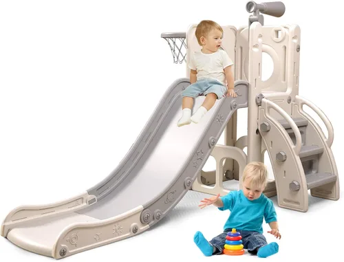 Miniatura 7 de 6 in 1 Toddler Playset with Slide,Toddler Slide,Slide for Kids with Basketball Hoop,Ball,Ring Toss,Kids Slide Toddler Playground Toddler Slide