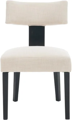 Miniatura 7 de Juego de 2 sillas de comedor de madera negra, sillas tapizadas de lino beige para cocina y comedor con respaldo medio, sillas laterales modernas