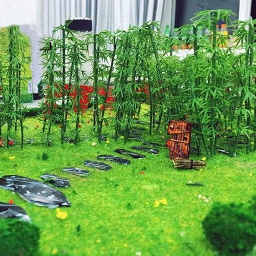 Miniatura 6 de Woohome 120 árboles de bambú modelo, 3 tamaños de árboles de bambú de plástico verde para decoración del hogar, paisaje en miniatura, proyecto de 36