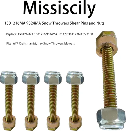 Miniatura 2 de Paquete de 8 quitanieves 1501216MA - Juego de pasadores y tuercas (1/4 pulgadas x 1-3/4 pulgadas) para AYP Craftsman Murray 1501216 9524MA 301172