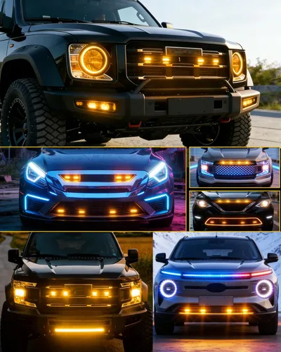 Miniatura 7 de Luz de rejilla delantera para automóvil, luz ámbar de circulación diurna, luz de advertencia decorativa para Ford Toyota Raptor Jeep, vehículos