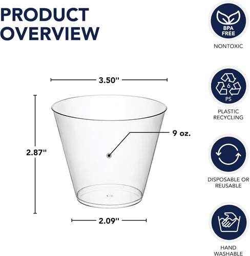 Miniatura 3 de Party Essentials Vasos desechables de 9 onzas para fiesta, vasos antiguos, vasos de cóctel, 20 unidades, plástico duro transparente