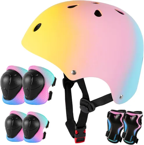 Miniatura 13 de Casco de bicicleta para niños de Banzk, para edades 3-5-8-14+, para niñas y niños, casco con rodilleras, coderas y muñequeras, ventilación