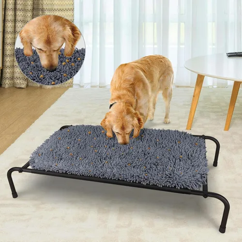 Rundik Cama Elevada para Perros con Función de Alfombrilla Olfativa 2 en 1, Cama Elevada para Perros para Uso Interior y Exterior, Catre Portátil