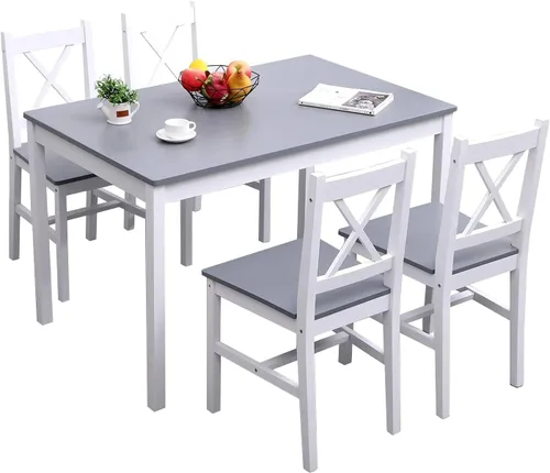 SogesPower Juego de mesa de comedor para 4, juego de mesa de comedor de madera de 5 piezas con 4 sillas para cocina, comedor, restaurante, espacio